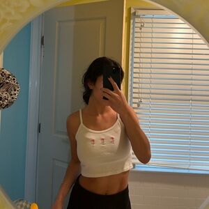 Brandy Melville White Floral Embroidered Crop Top